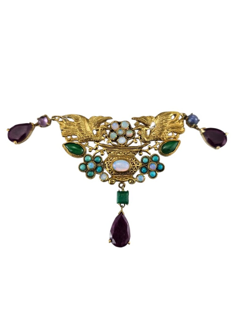 23K Yellow Gold and Gemstone Phoenix Design Brooch/Pin Certified #25063
